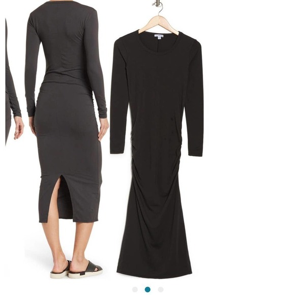 JAMES PERSE Long Sleeve Ruched Midi Dress Women's Sleeve Dress Size 1 - Picture 2 of 4